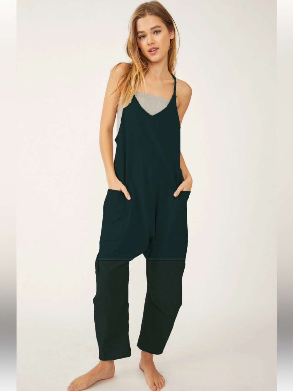 Sage & Sky Ribbed Knit Spaghetti Strap Jumpsuit in green medium
